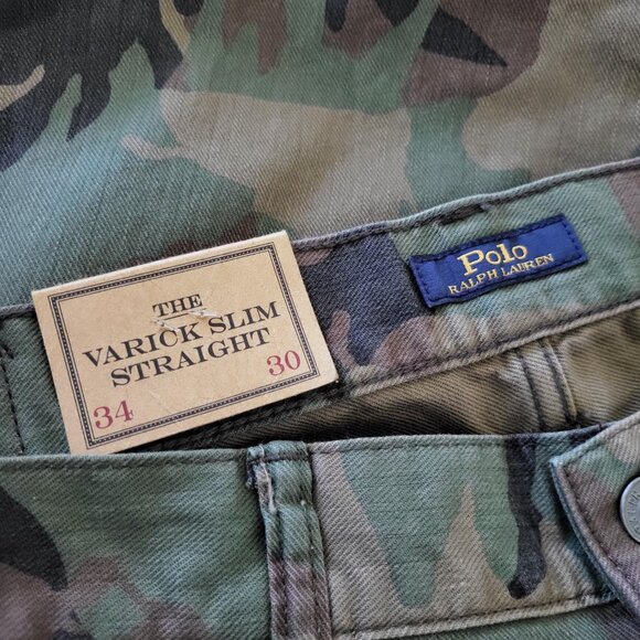NWT Polo Ralph Lauren Men's Varick Slim Straight Pony Camo Jeans Crowell 32, 34 - Picture 8 of 11
